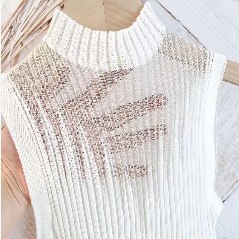 Síťovaný pletený top dámský Y2K tílko poloviční rolák vesta dámský svetr bez rukávů šik výřez streetwear jednobarevný přiléhavý trubkový top