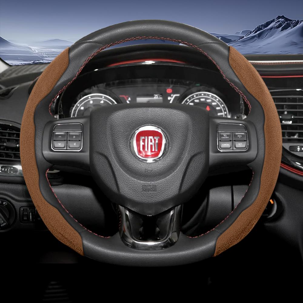 zkfan8 Suitable for Fiat Sports Suede Steering Wheel Cover, Split Snap-On Type, Non-Slip and Durable, for Models Such as 500 Panda Pandina Tipo Egea