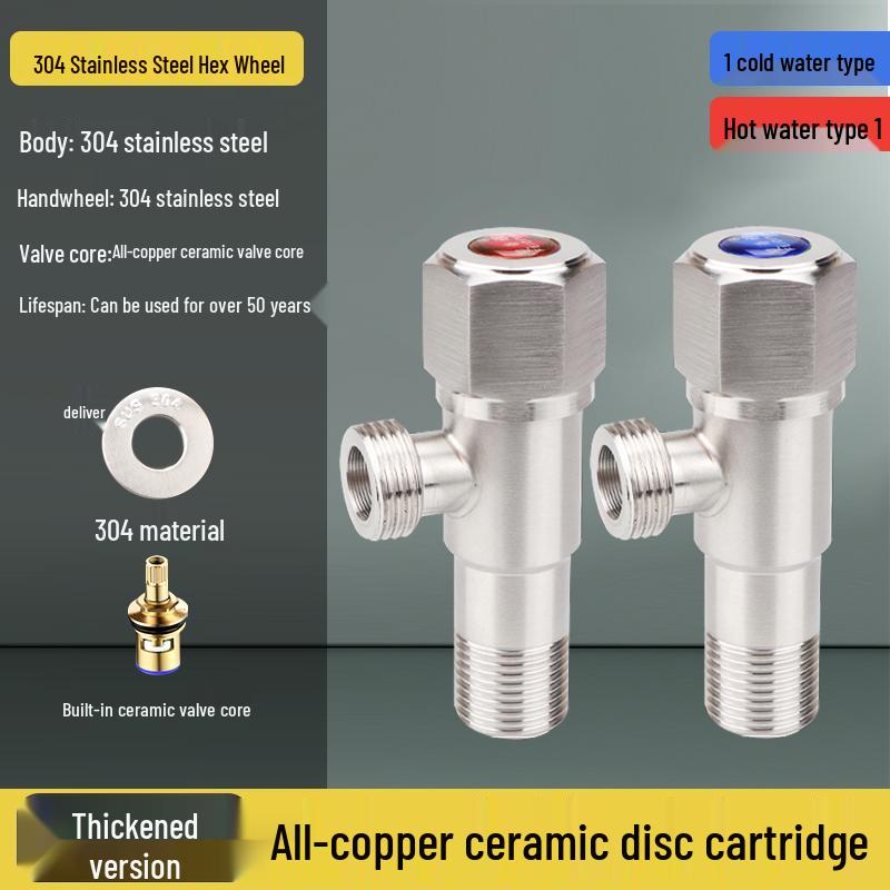 304 Stainless Steel Angle Valve for Cold/Hot Water, Universal 4-Point Household Stop Valve for Water Heaters and Toilets