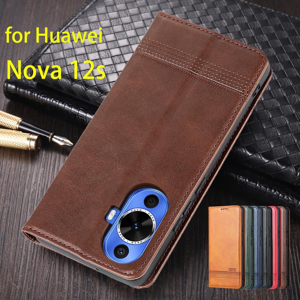 Deluxe Magnetic Adsorption Leather Fitted Case for Huawei Nova 12s Nova12s 6.7" Flip Cover Protective Case Capa Fundas Coque