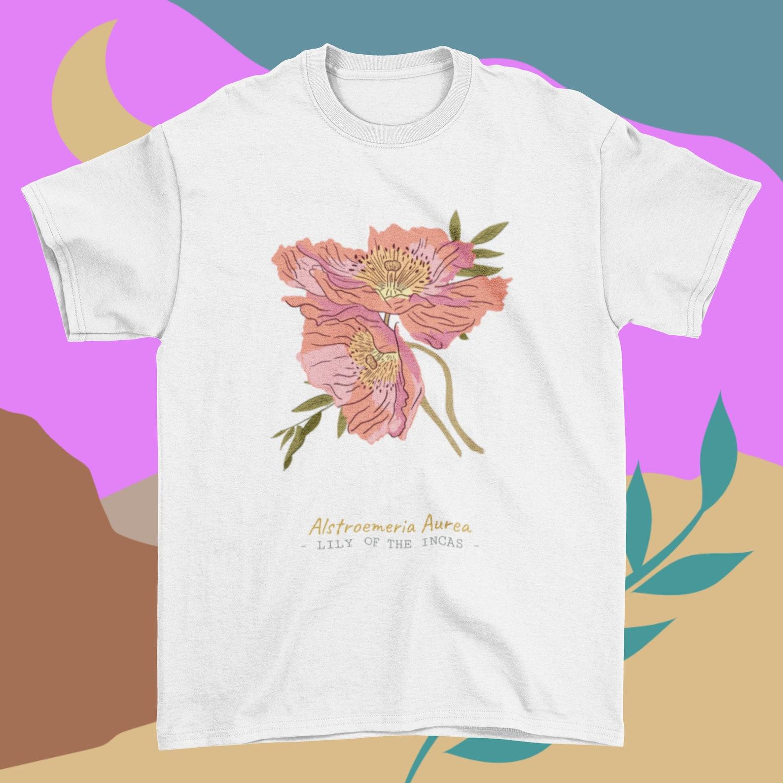 Alstroemeria Lily T-shirt: Retro Floral Design 4XL