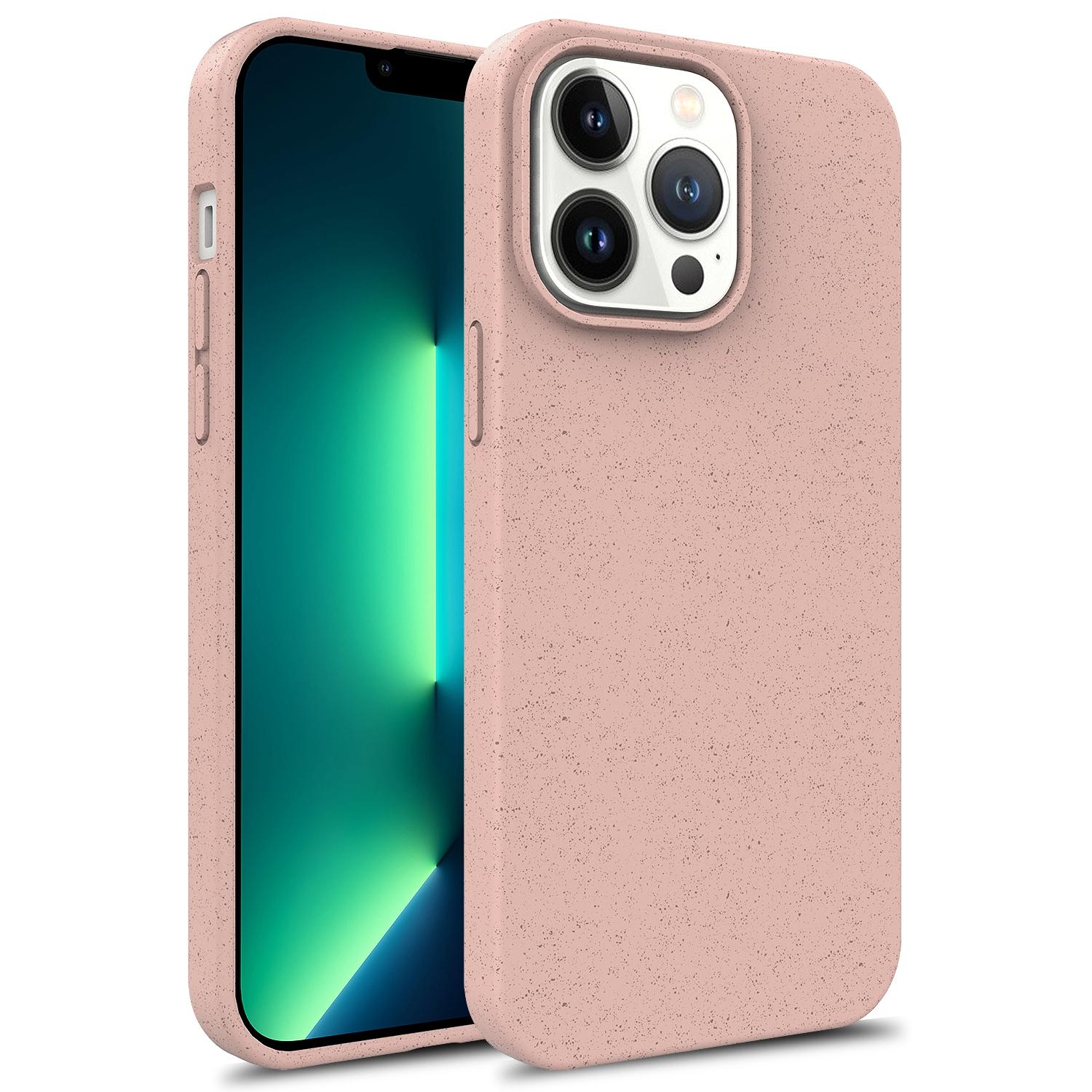 

For iPhone 16 Pro Case Eco-Friendly Wheat Straw+TPU Protective Phone Case Pink