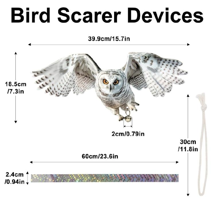 Bird Scare Owl Decors with Mirror Like Strips and Bells for Garage and Roof Defense