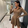Dress Spring and Autumn Women's New Solid Color Waist Long Sleeve Lapel Skirt