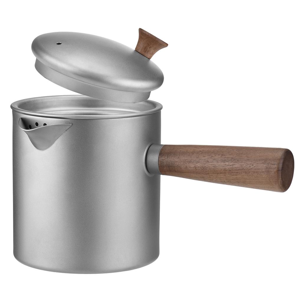 Ti Tea Kettle with Wood Handle Portable Tea Maker with Strainer for Camping Hiking