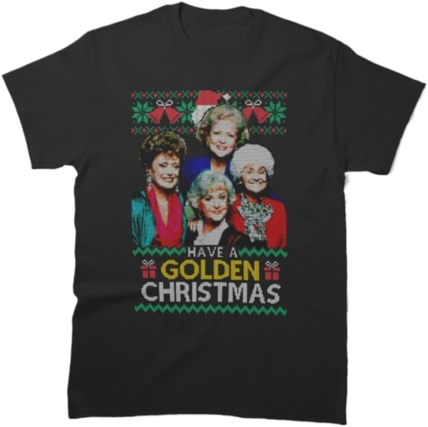 

Golden Christmas Ugly Sweater Style Graphic T-Shirt, Black Short Sleeve Cotton Unisex Tee S разноцветный