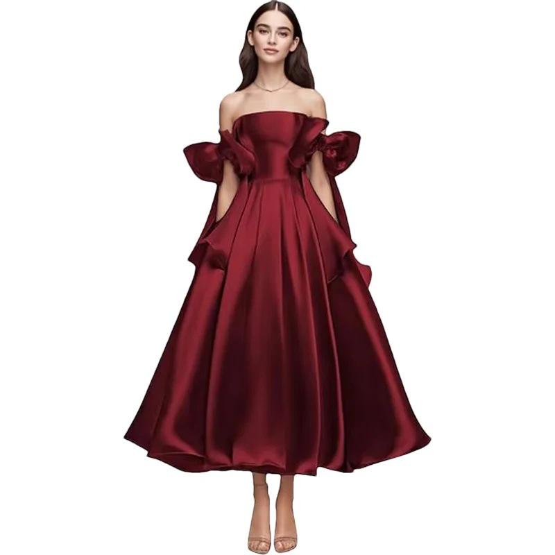 Elegant One-Shoulder Cross-Body Light Wedding Dress with Lace-Up Back and Puffy Skirt