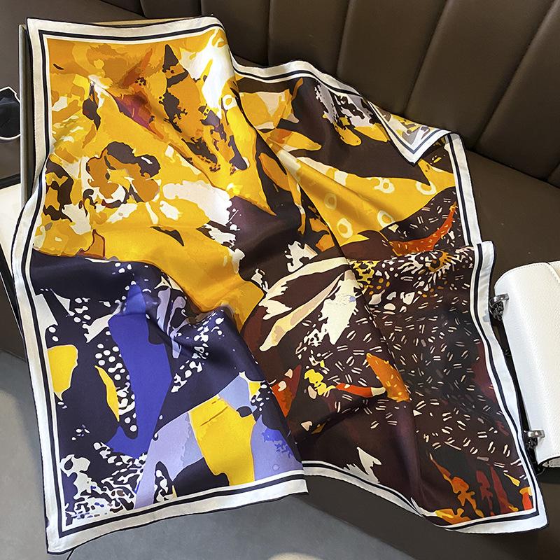 Hangzhou Floral Mulberry Silk Square Scarf - 70cm Silk Twill Women's Neck Accessory