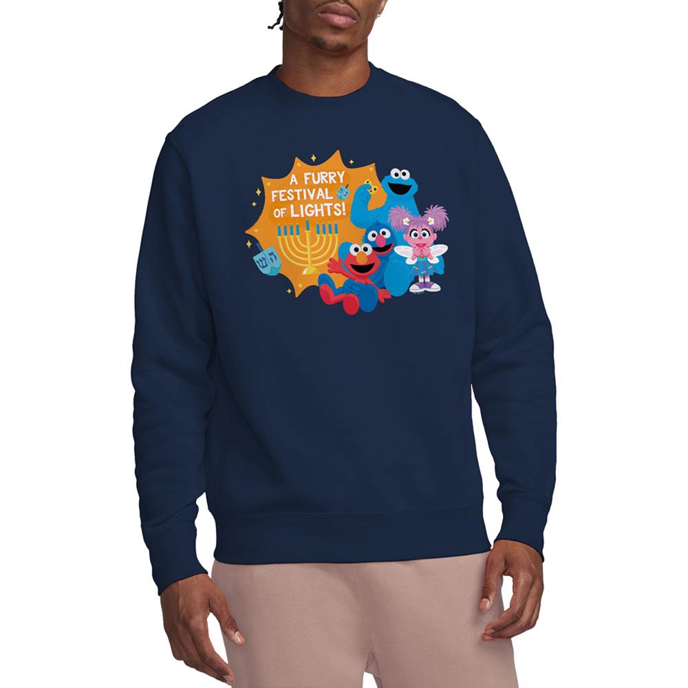 Sesame Street Unisex Adult Furry Festival Of Lights Hanukkah Sweatshirt