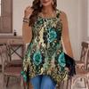 Women's Fashionable Casual Sports Double-ring Vest, Large-sized Tank Vest with Flower Pattern Printed Patterns, Irregular Hem, Elegant and Simple