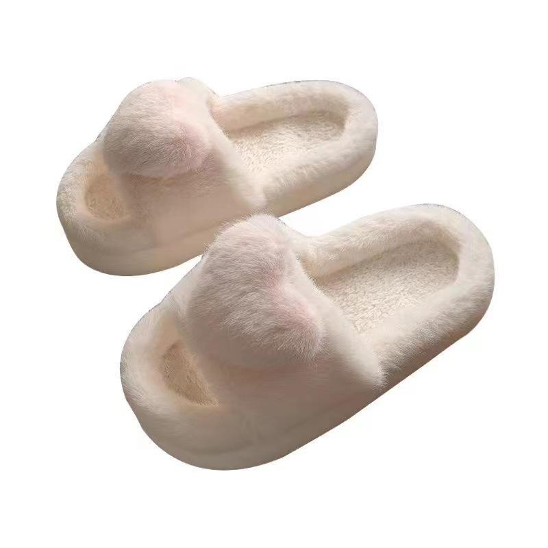 

Non-slip Creative Love Plush Confinement Shoes Ladies Home Thick-soled Cotton Slippers 36-37 белый