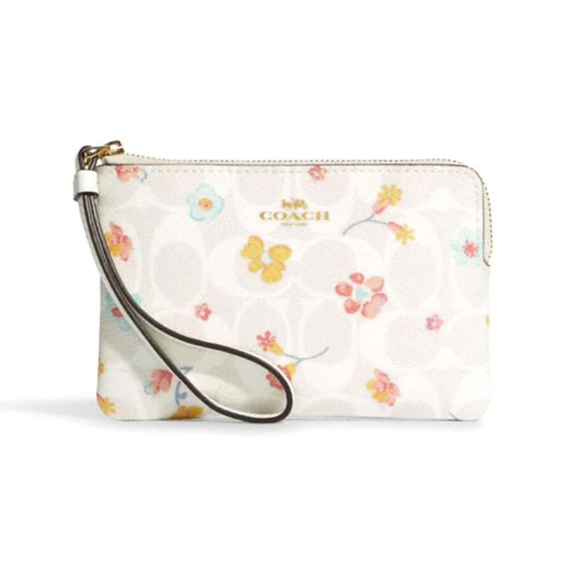 

COACH Corner Zip 16 Classic Old Flower Small Floral Print PVC Wallet Coin Bag Clutch Regular Women s Chalk White білий