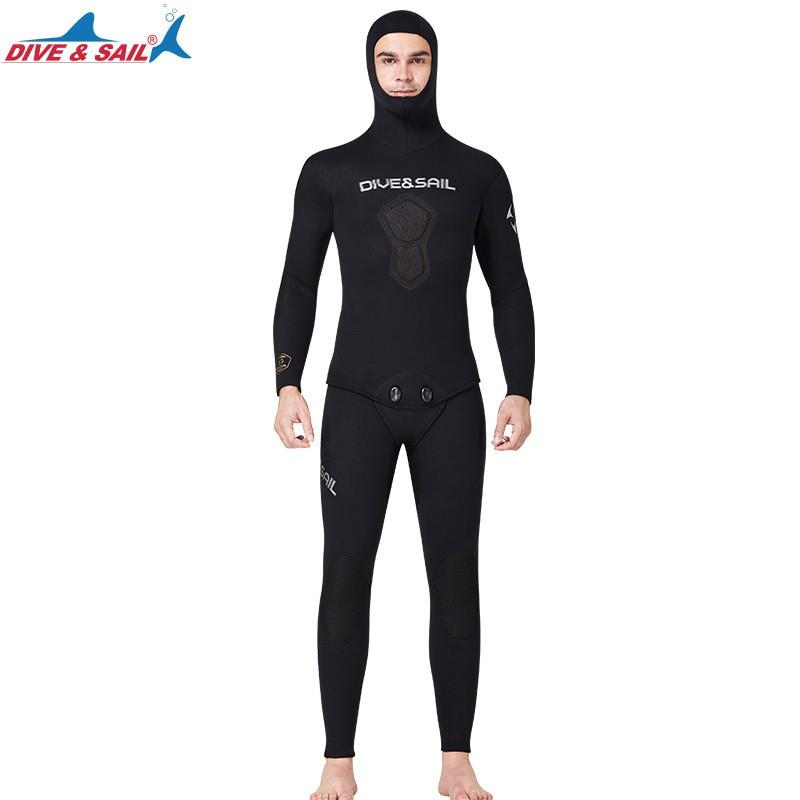 3mm Wetsuit Set Freediving Spearfishing Hooded Thermal Separates In Camo Men Women Unisex Medium чёрный