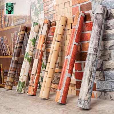 3D Retro Simulated Brick Wood Grain Plants Waterproof Self-adhesive WallPaper Restaurant Bar Background Wall Stickers Living Room Wall Decoration