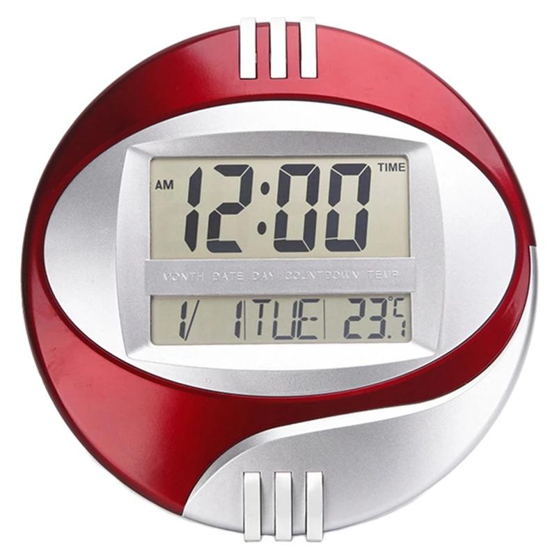 ELEG-Affichage de la température Horloge Murale Électronique Numérique LCD Moderne Calendrier LED Support Montre Silencieux pour Décoration de Maison Bureau