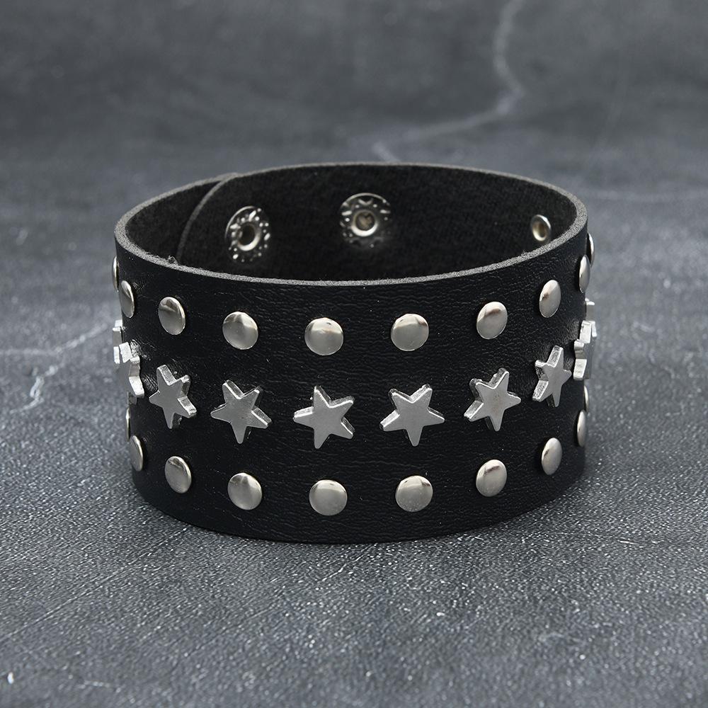 Cross-Border Hot Selling Punk Spiked Rivet Men's Leather Wristband Bracelet