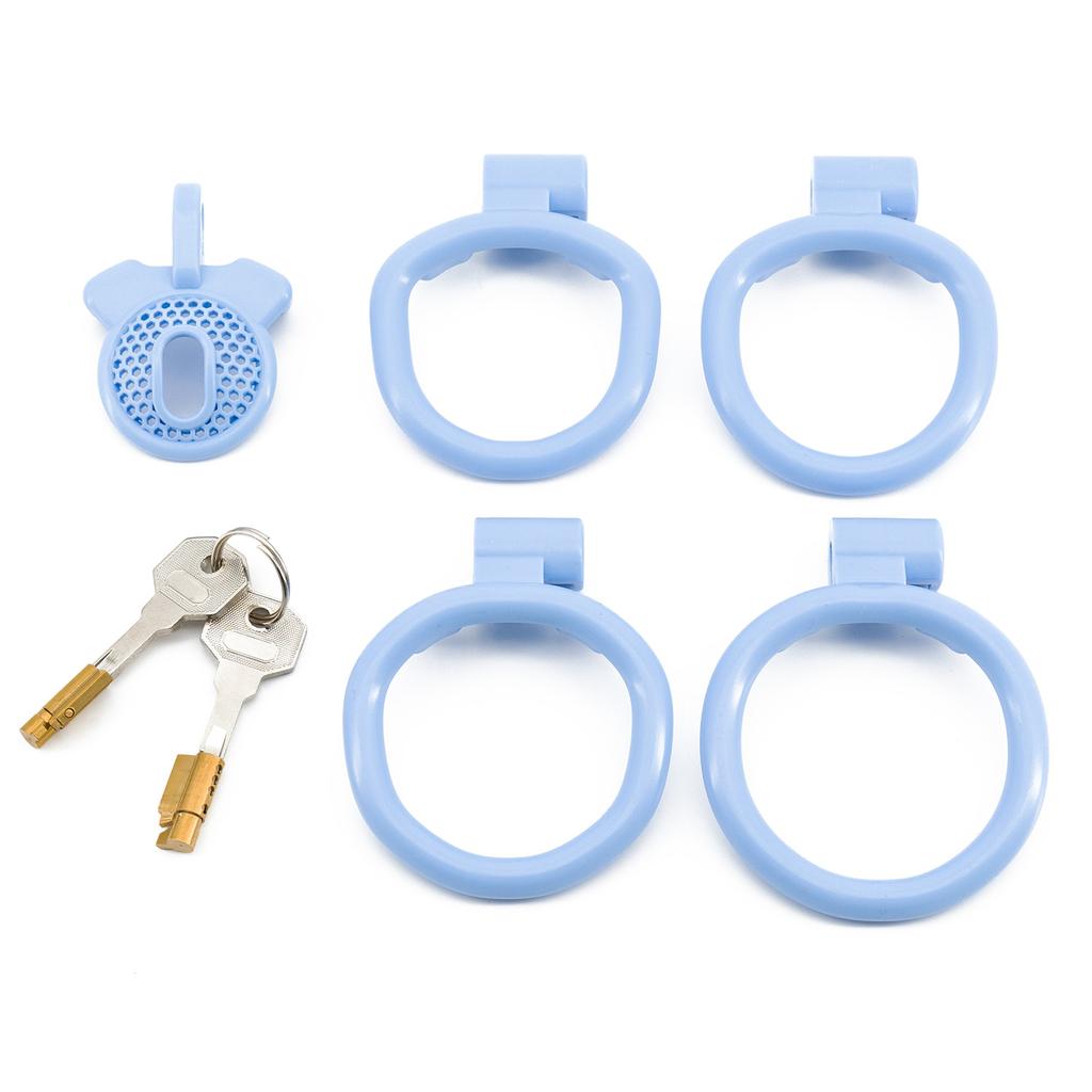 Positive Mini Flat Short Cock Ring Chastity Cage Device with 4 Ring for Male