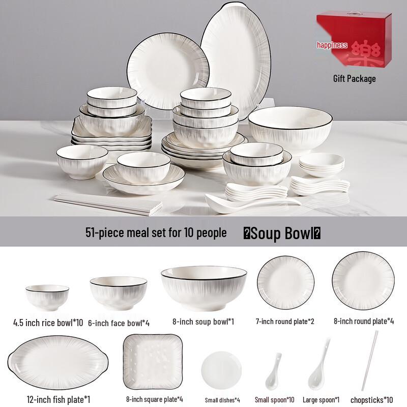 Yipan Japanese Style 51-Piece Underglaze Ceramic Dinnerware Set