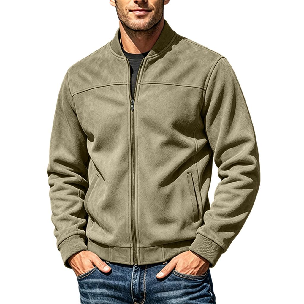 Men's Baseball Jacket Long Sleeve Zip-Up, Casual Fashion Coat for Fall and Winter
