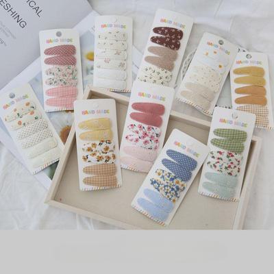 6 Stück/Set Niedliches florales Baumwoll-Haarspangen-Set Karogewebe Schleifen für Mädchen Baby Kinder Haarschmuck Pony-Finish Kinder Kopfschmuck
