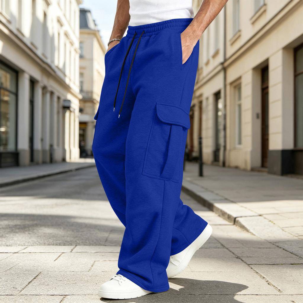 Pantaloni da Jogging Cargo da Uomo Vestibilità Larga Gamba Dritta con Elastico in Vita, Pantaloni Sportivi Casual