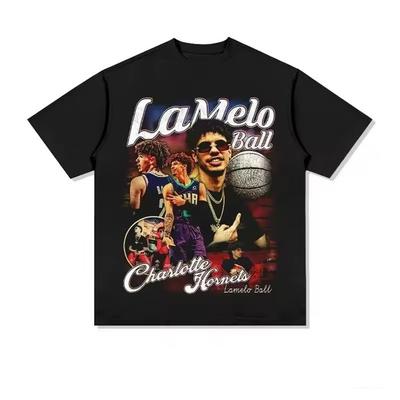 LaMelo Three Ball Bauer Men Clothing Tee Shirt Homme New In Top & Tees Short Sleeve Round Neck Printing Pullover T-shirts