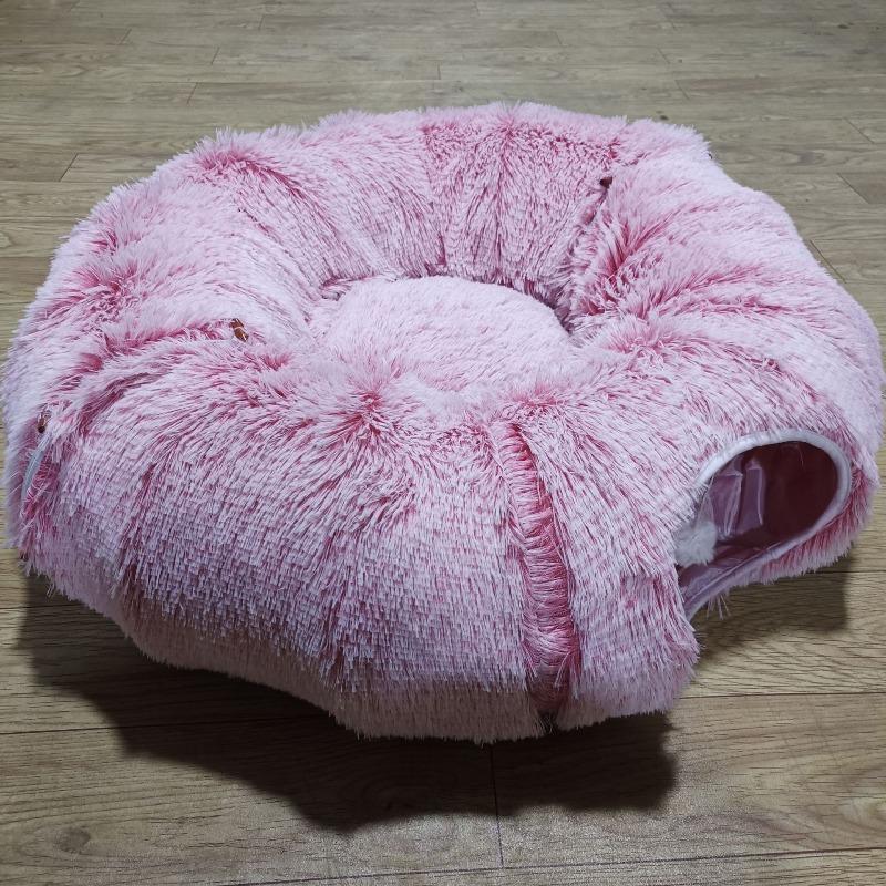 

Зимовий плюшевий котячий тунель - Складане тепле котяче ліжко з пухнастим укриттям, Чотирисезонна печера для домашніх тварин для гри та сну Red - Tunnel Nest