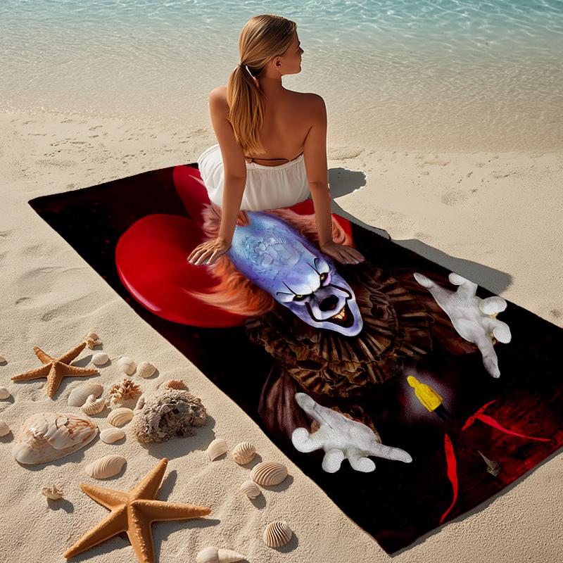 proof beach towel with a Pennywise the Dancing Clown3 pattern - soft,absorbent,quick-drying,machine washable - perfect for swimming,camping,bathing