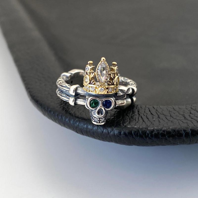

Distinctive Crown Vintage Skull Ring For Women Embellished With Colorful Zirconia Trendy Adjustable Style Copper
