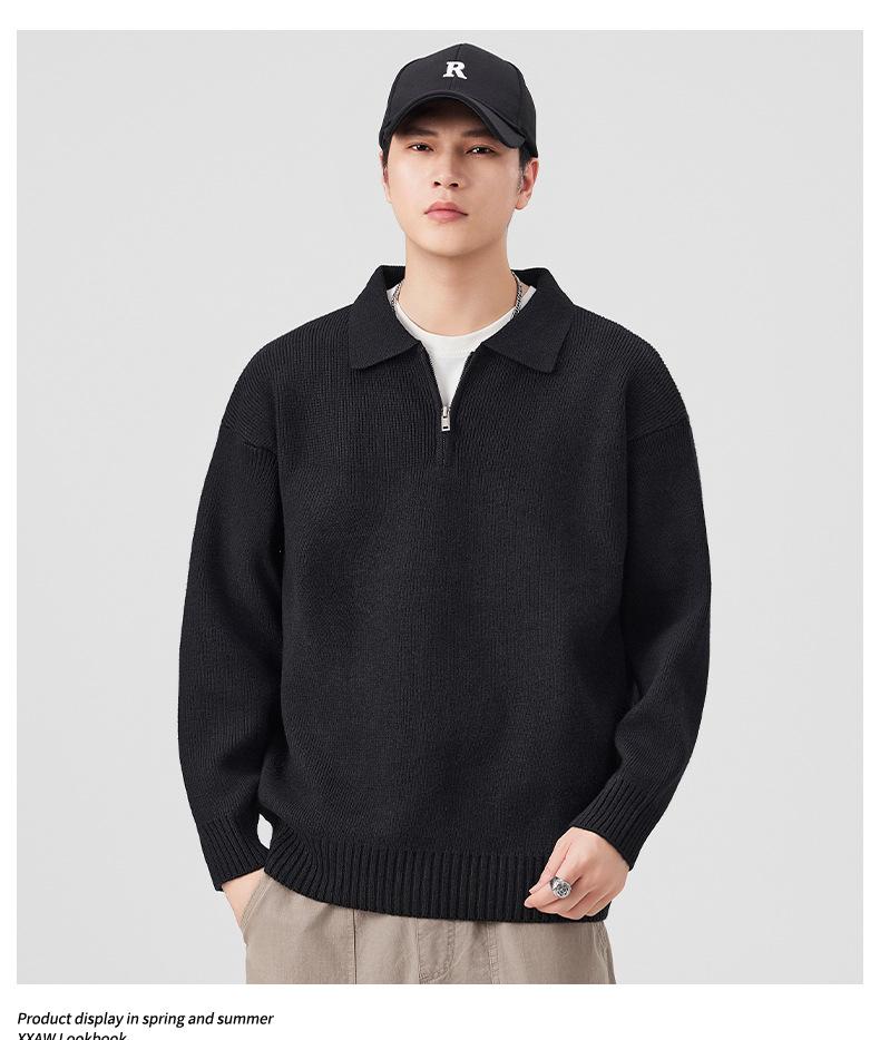 Mu Yuan Unisex American Cleanfit Polo Collar Sweater - Casual, Loose, Versatile Knitwear for Men