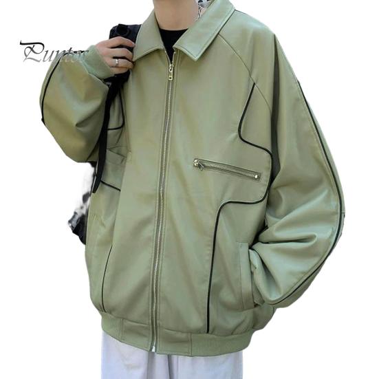 

Мужская куртка с лацканами и длинным рукавом из искусственной кожи с множеством карманов, застежкой-молнией, водонепроницаемое ветрозащитное теплое пальто S зелёный