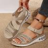 Women's Summer Wedge Platform Casual Sandals Sequined Rhinestone One-Strap Thick-Sole Shoes