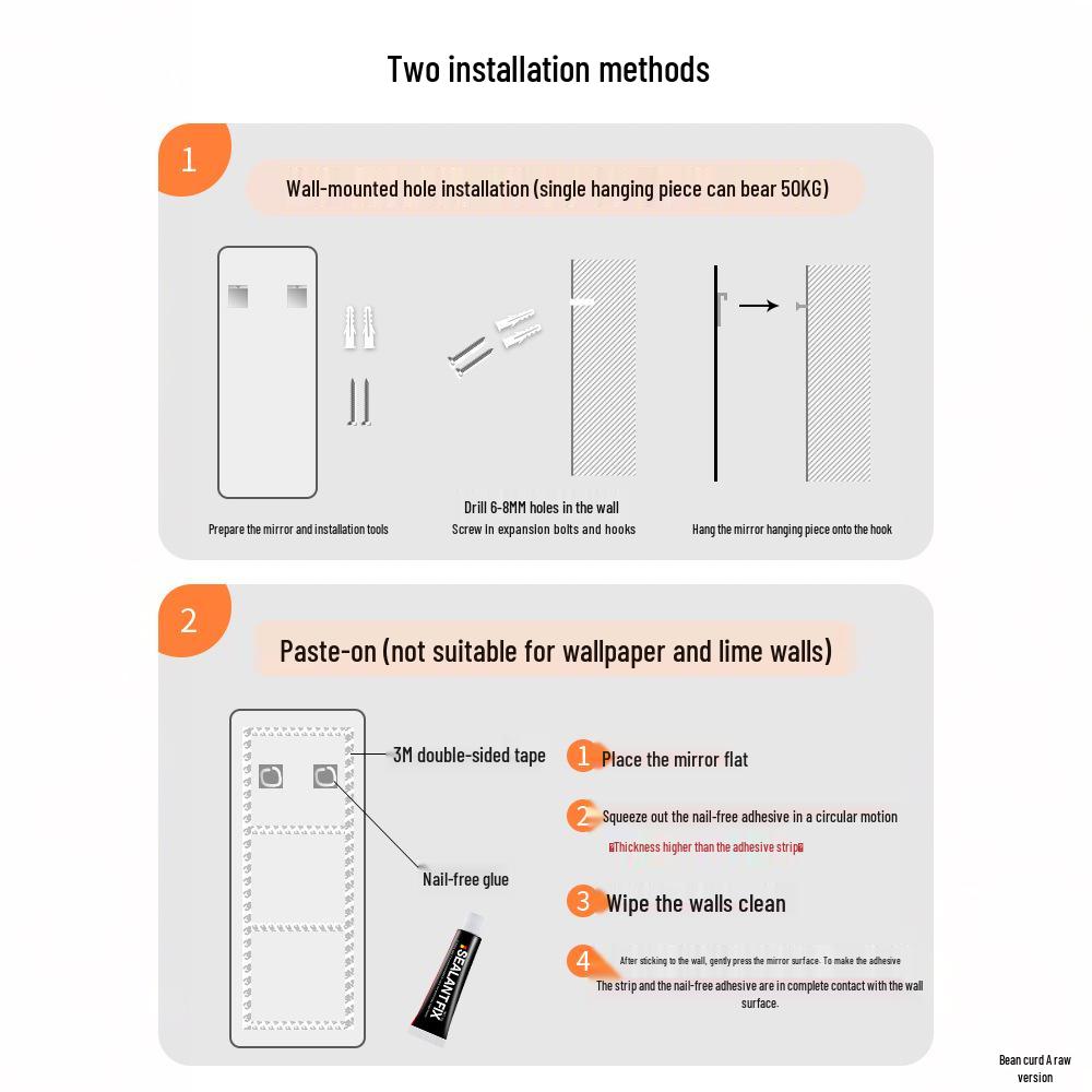 Self-Adhesive HD Full-Length Glass Mirror, Wall-Mounted, Explosion-Proof, Simple Style Dressing Mirror.