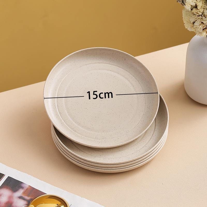 Wheat Straw Round Vegetable Plate Household Large Vegetable Plate Set Drop-Resistant Snack Plastic Plate Fruit Plate