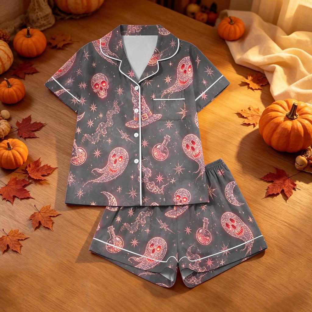 Conjunto de Pijama de Dos Piezas con Estampado de Halloween para Mujer