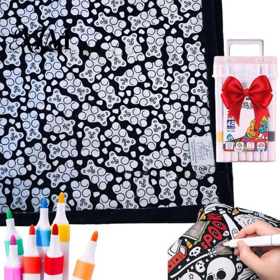 Soft Polyester Blanket for Painting DIY Coloring with 24 Markers, Color Your Own Blanket, 59" X Unique Birthday Gift Kids 45" Cozy Throw Sofa,