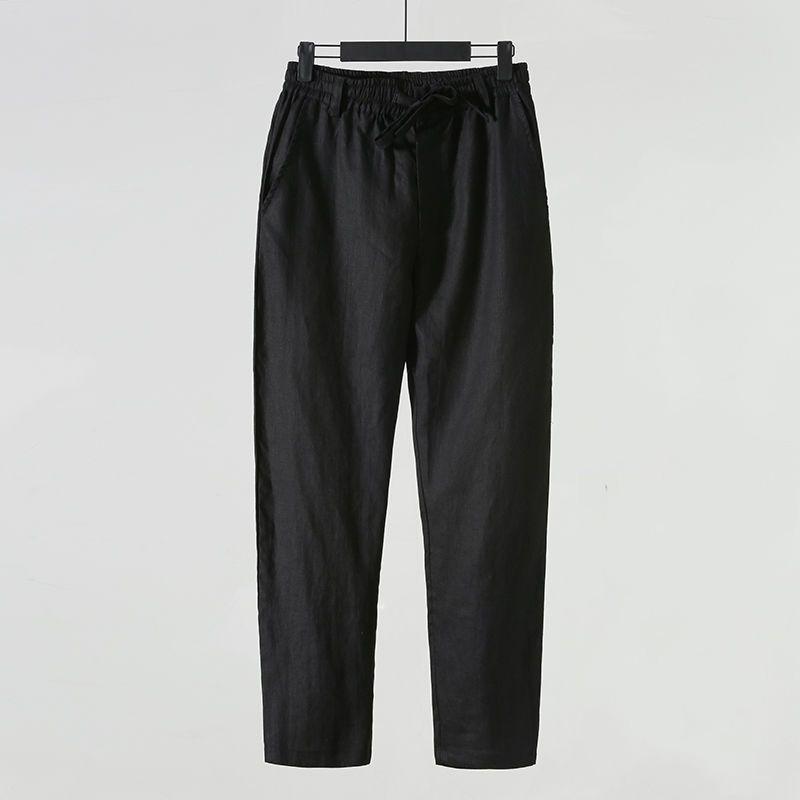 Men's Solid-Color Loose-Fit Cotton-Linen Pants for Spring/Summer: Youth Straight-Leg Casual Pants