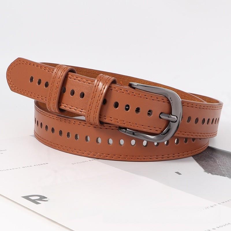 Trendy Pu Leather Belt For Women With Allhole Design And Metal Buckle For Spring 2024