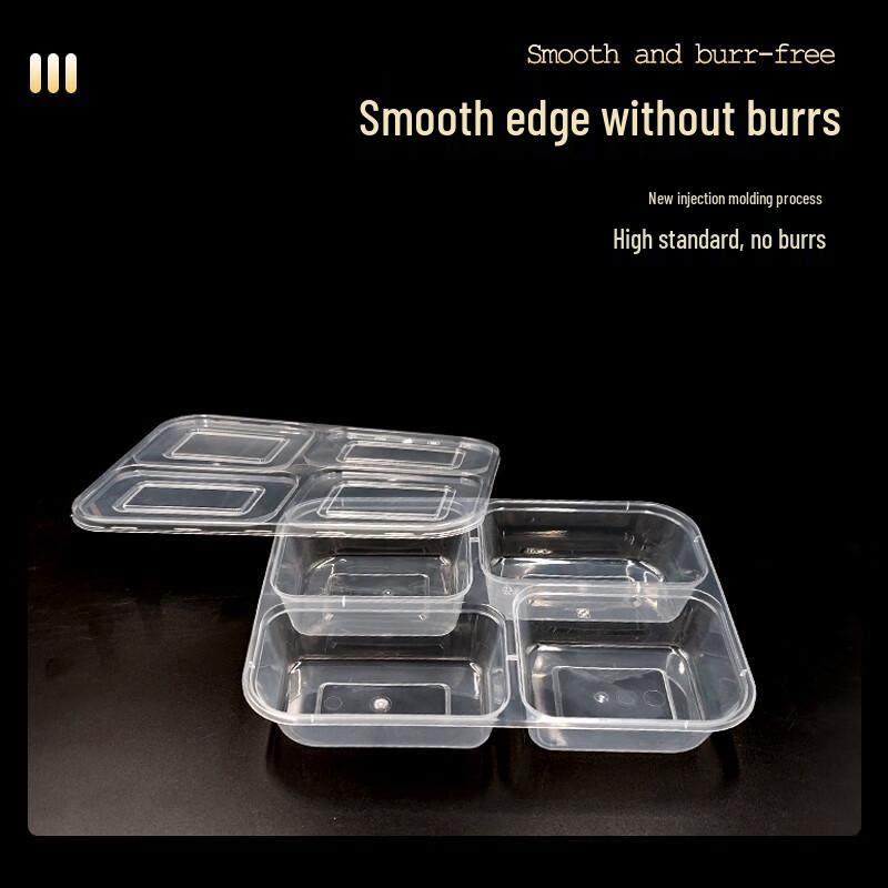 Disposable 4-Compartment Takeaway Meal Box with Lid