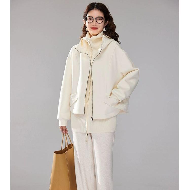 Elegant Korean Hooded Jacket Women Air Layer Coat Fashion Versatile Outerwear
