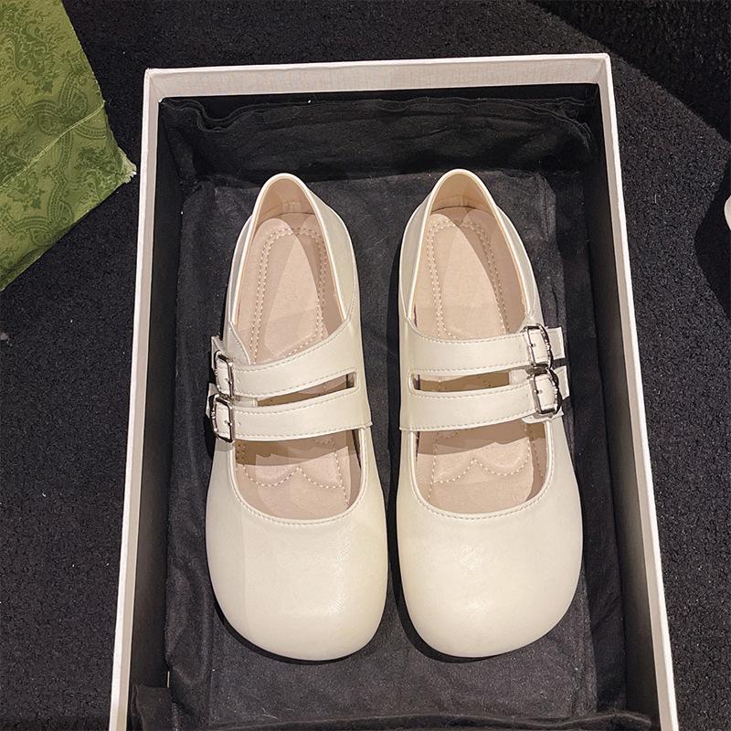 Ballet shallow mouth single shoes women's 2025 new model with skirt flat shoes French temperament Mary Jane women's shoes small leather shoes