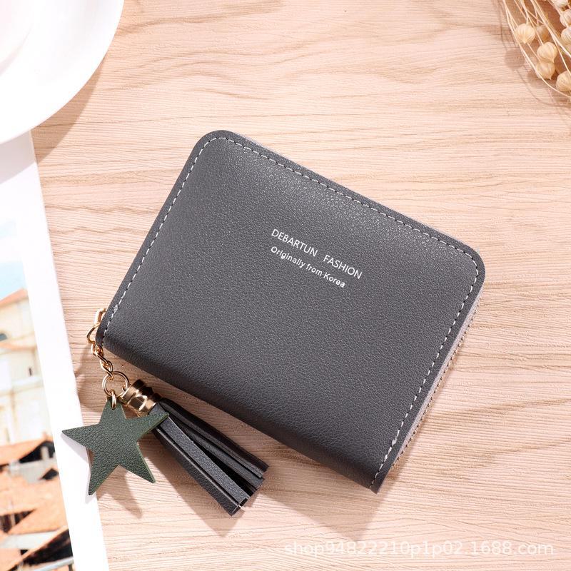 

Модный женский компактный прочный кошелек для карт и монет на молнии серый