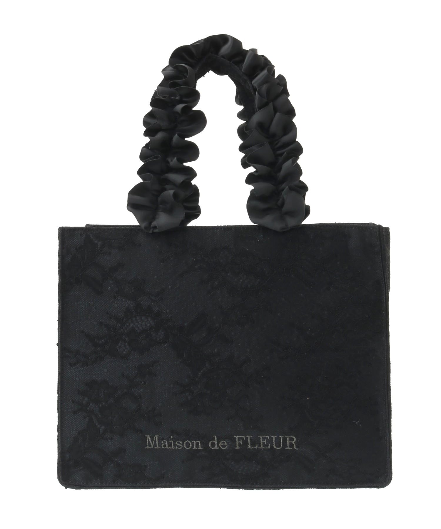 Maison de FLEUR Lace Frill Handle Square Tote S Bag, Black, Size F, 08000893500