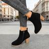 Autumn and Winter New Round Toe Solid Color High Heel Short Tube Side Zipper Fashion Boots Women