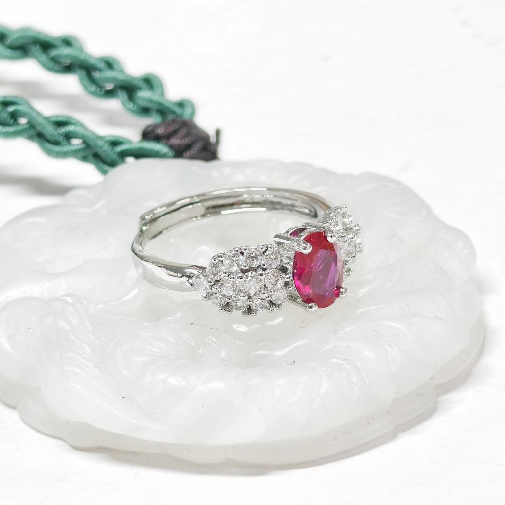 Gusen Jewelry Ice Flower Cut Oval Zircon Ring with High Carbon Diamond - Colorful European and American Style