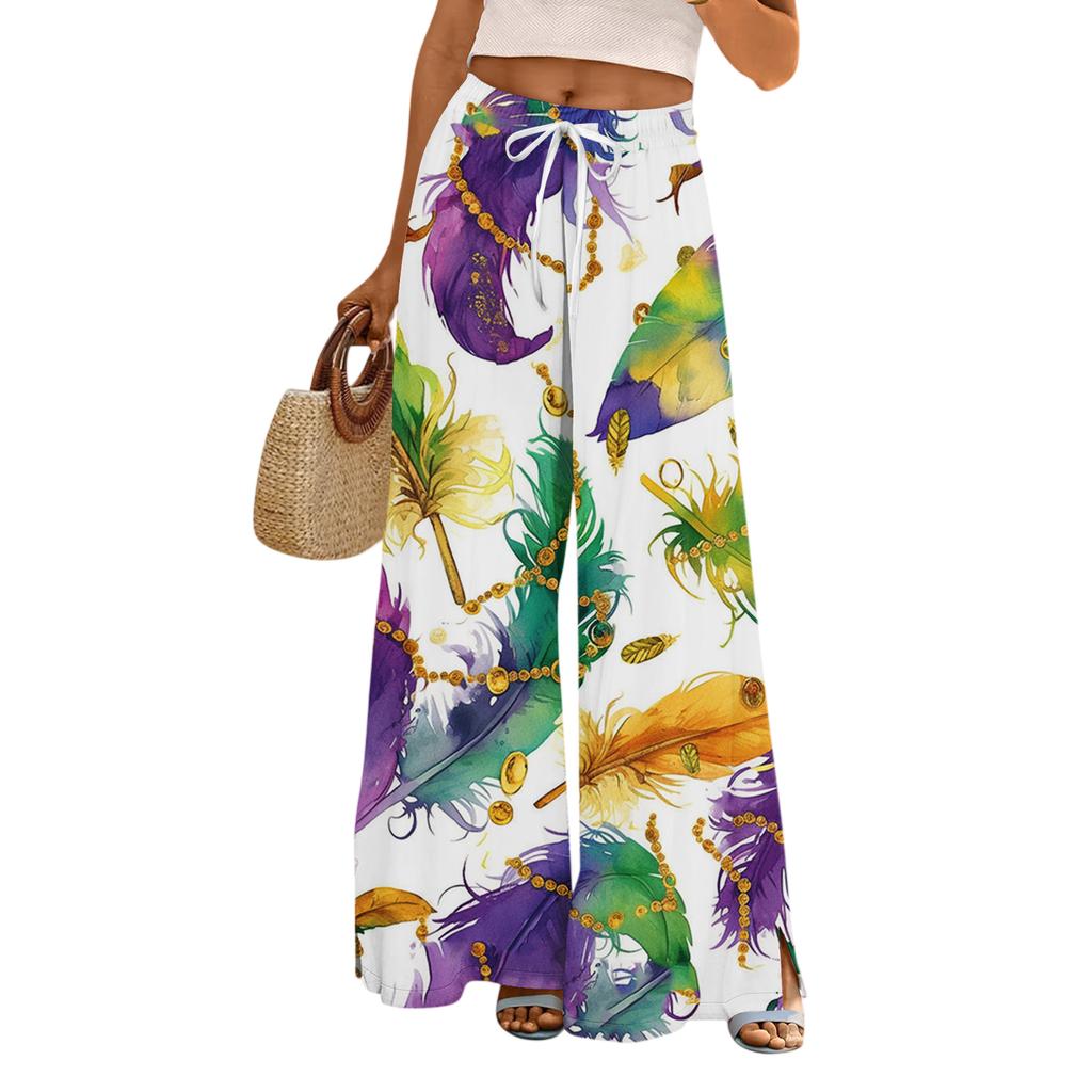 Damskie Luźne i Codzienne Spodnie z Szerokimi Nogawkami z Nadrukiem, z Elastycznym Pasem, Sznurkiem i Kieszeniami