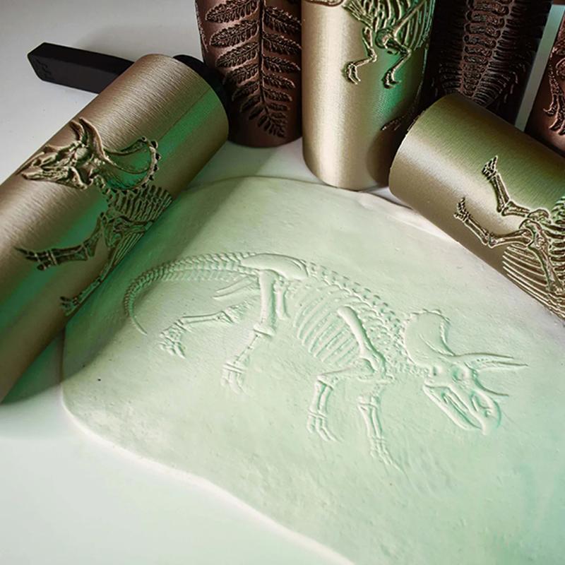 [Y]Big Size Texture Rollers Fossil Skeletons Design Retro Embossing Roller For Soft Clay, Ultra-Light Clay, Pottery DIY Crafts