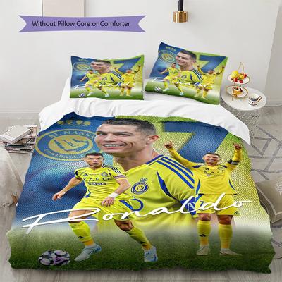Ensemble de literie motif Ronaldo Housse de couette Taie d'oreiller Décoration de maison Cadeau (1 housse de couette + 2 taies d'oreiller, sans garniture.)
