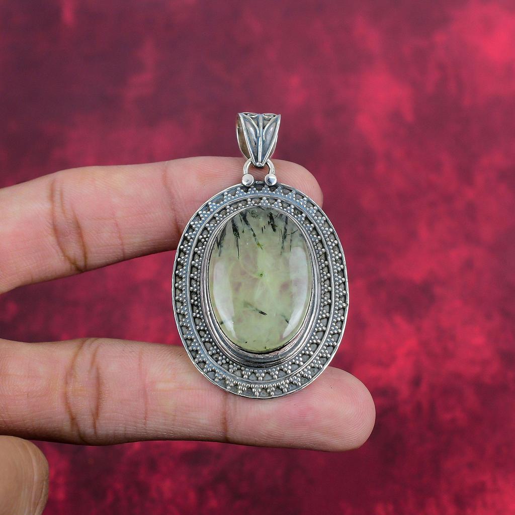 Prehnite Jewelry, 925 Solid Sterling Silver Pendant Handmade Gemstone Jewelry, Gifts For Wife Brand New Pendant