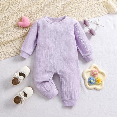 3-18 Months Infant Baby Girl Casual Solid Color Romper Bodysuit Textured Long Sleeve Jumpsuit